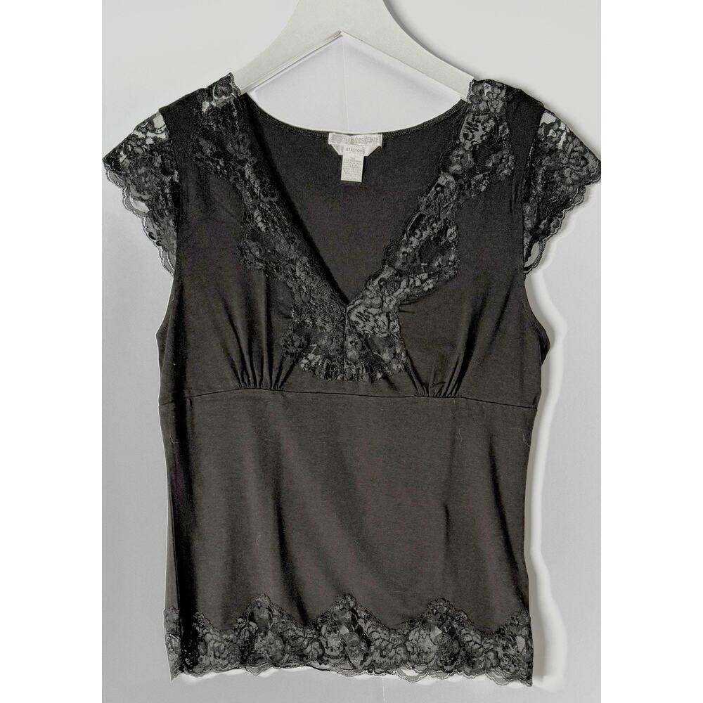 VTG Y2K Black Lace Babydoll Tank Top M Petite Goth Fairy‎ Witchy Whimsigoth